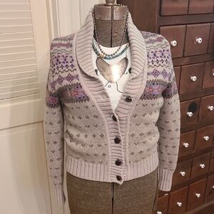 Vintage Eddie Bauer Gray and Purple Cardigan Sweater Medium Tall